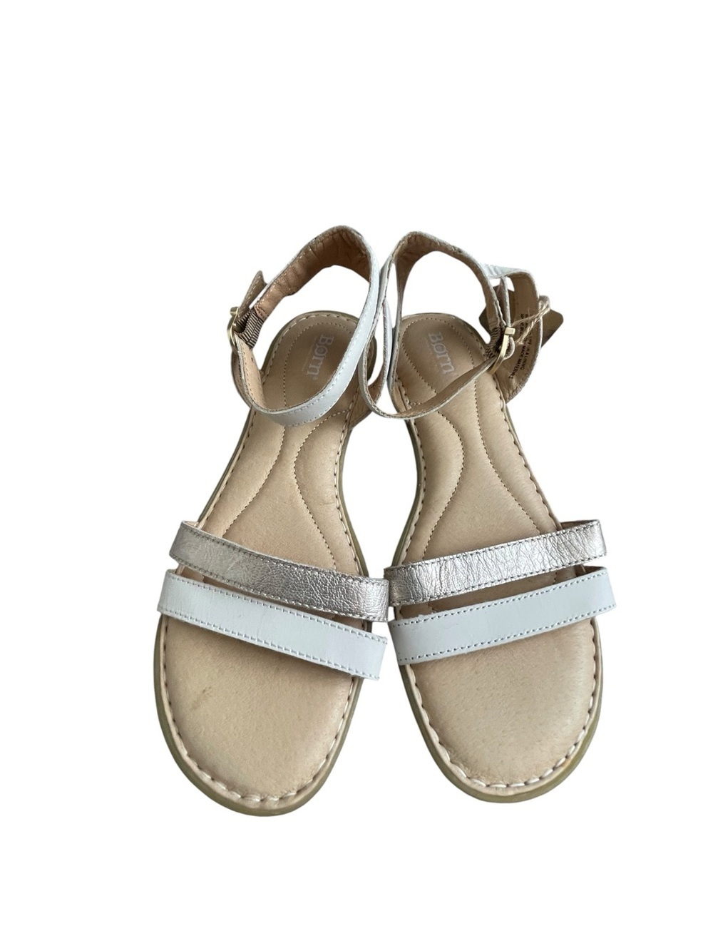 Born Strappy Leather Sandals Women’s Size 9 White Metallic Comfortable